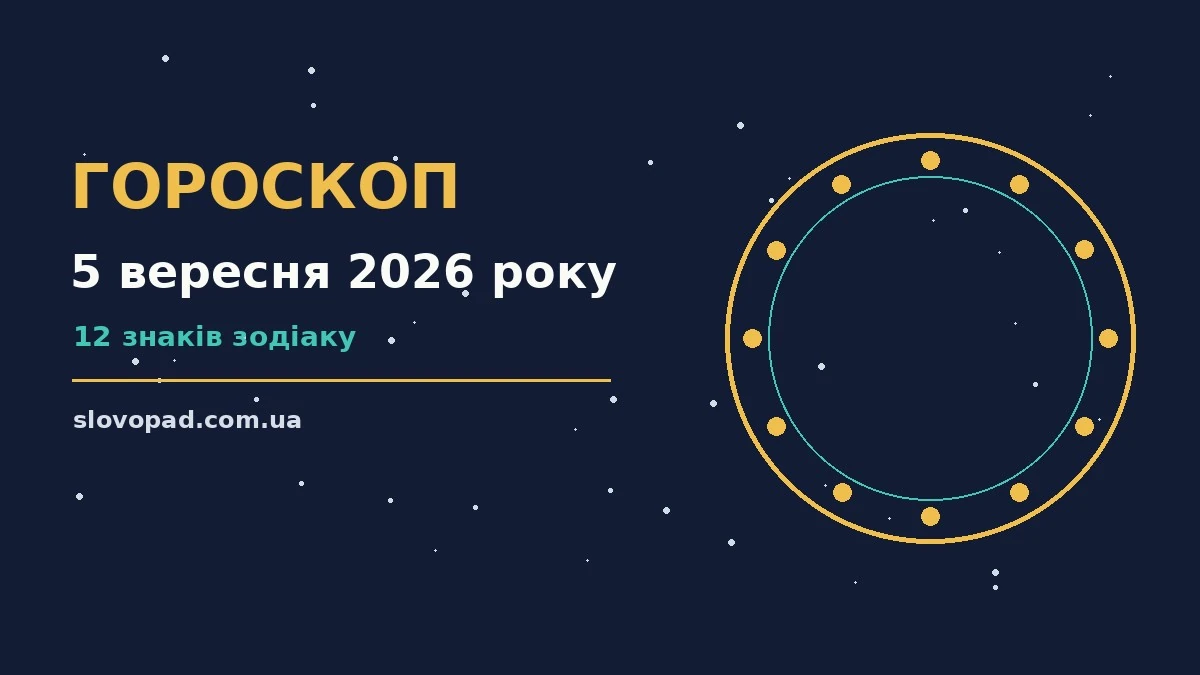 Гороскоп на 5 вересня 2026 року для всіх знаків Зодіаку, оформлений у вигляді плакату з зоряним небом